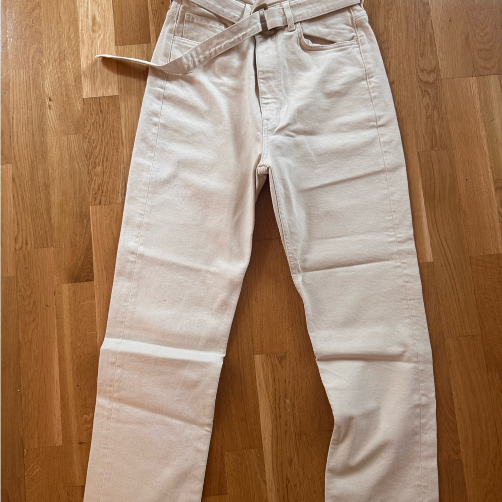 Cream High-Waisted Belted Pants & Other Stories